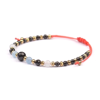 Bransoletka celebrytka czarny TURMALIN AKWAMARYN HEMATYT ochrona i miłość